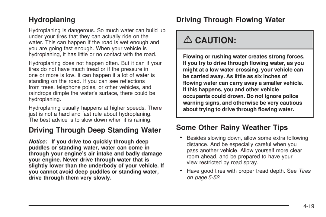 Pontiac 2006 manual Hydroplaning, Some Other Rainy Weather Tips 