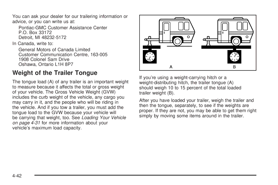 Pontiac 2006 manual Weight of the Trailer Tongue 