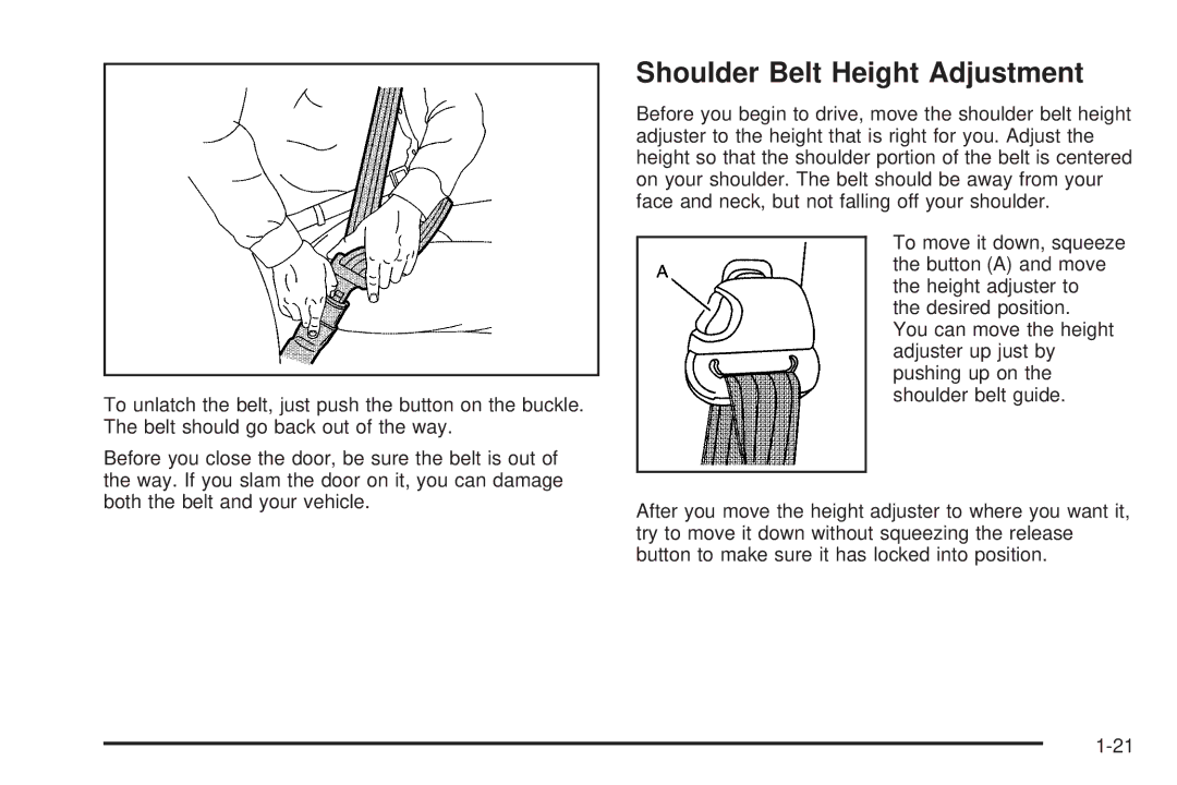 Pontiac 2006 manual Shoulder Belt Height Adjustment 