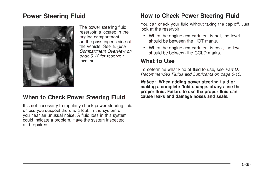 Pontiac 2006 manual When to Check Power Steering Fluid, How to Check Power Steering Fluid 