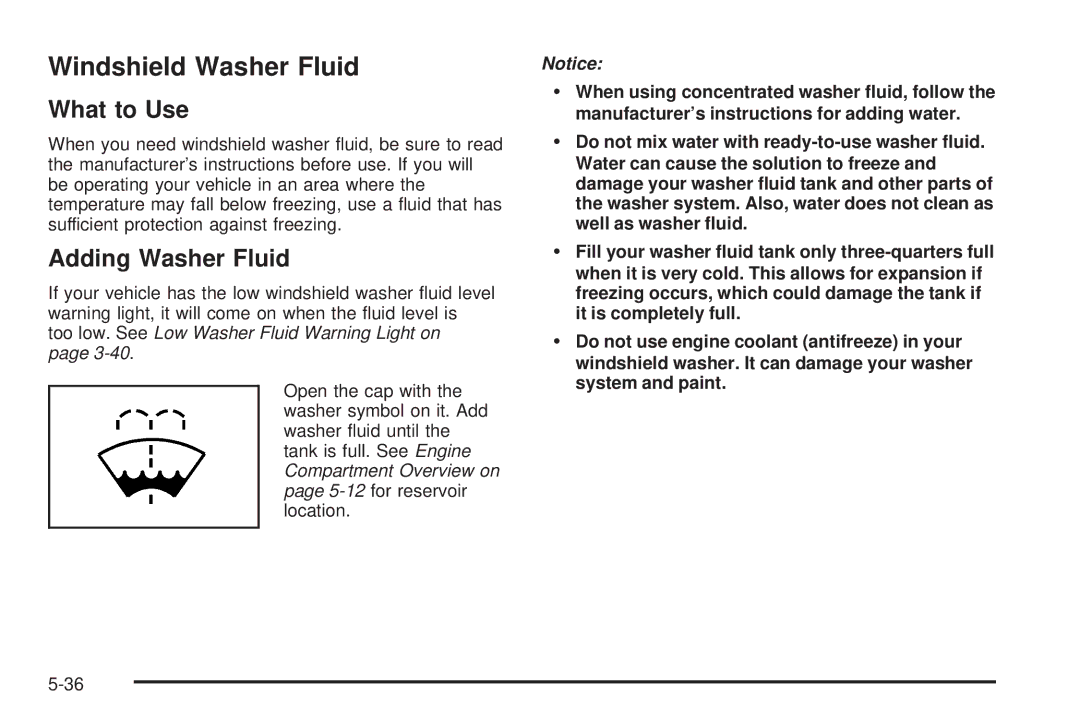 Pontiac 2006 manual Windshield Washer Fluid, Adding Washer Fluid 