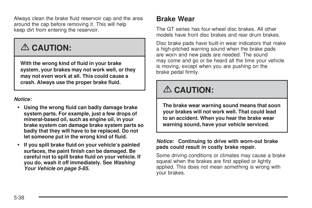 Pontiac 2006 manual Brake Wear 