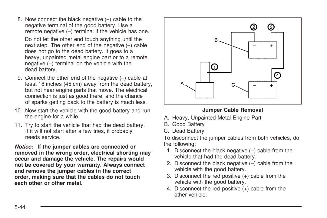 Pontiac 2006 manual Jumper Cable Removal 