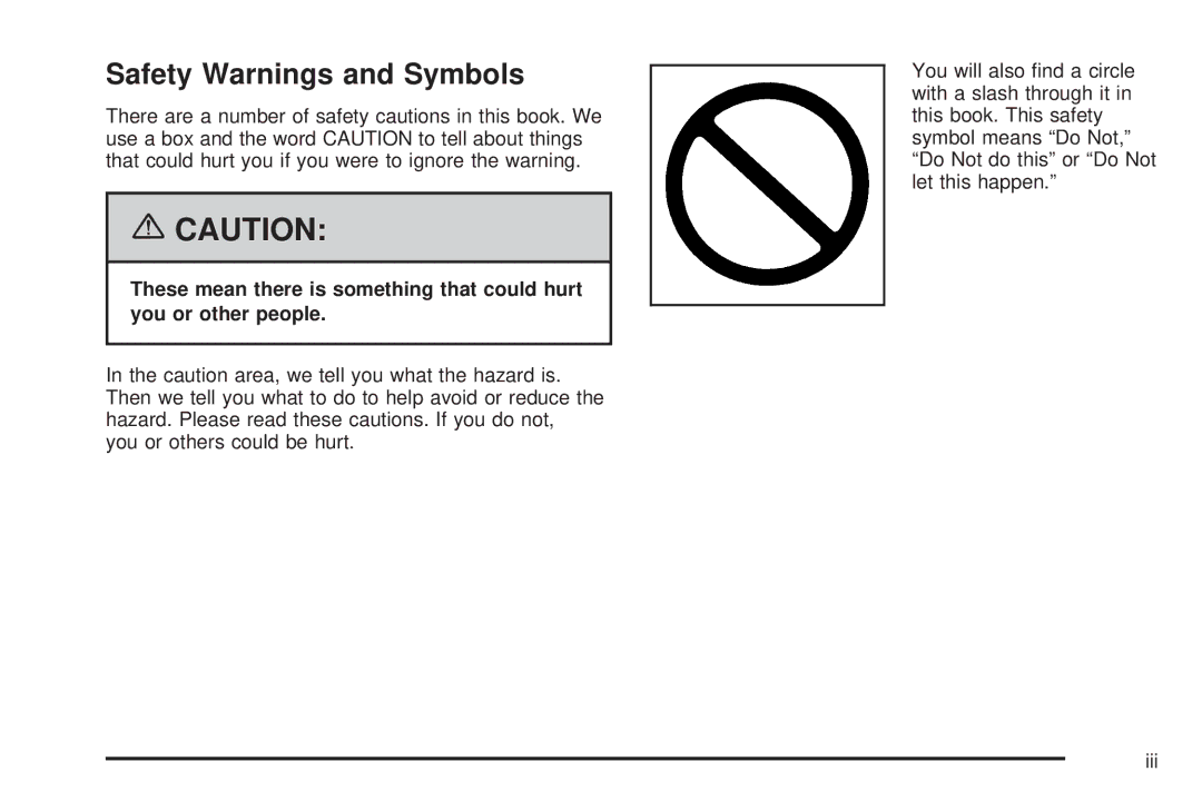 Pontiac 2006 manual Safety Warnings and Symbols 