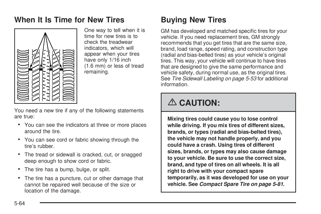 Pontiac 2006 manual When It Is Time for New Tires, Buying New Tires 