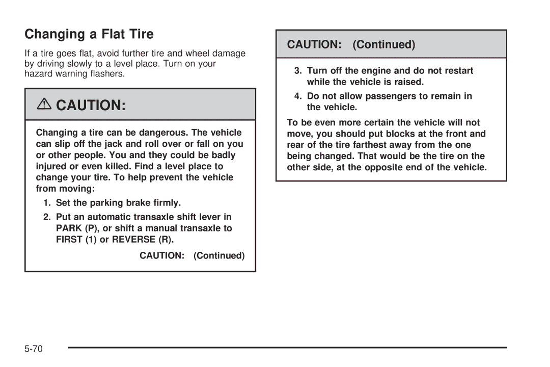 Pontiac 2006 manual Changing a Flat Tire 