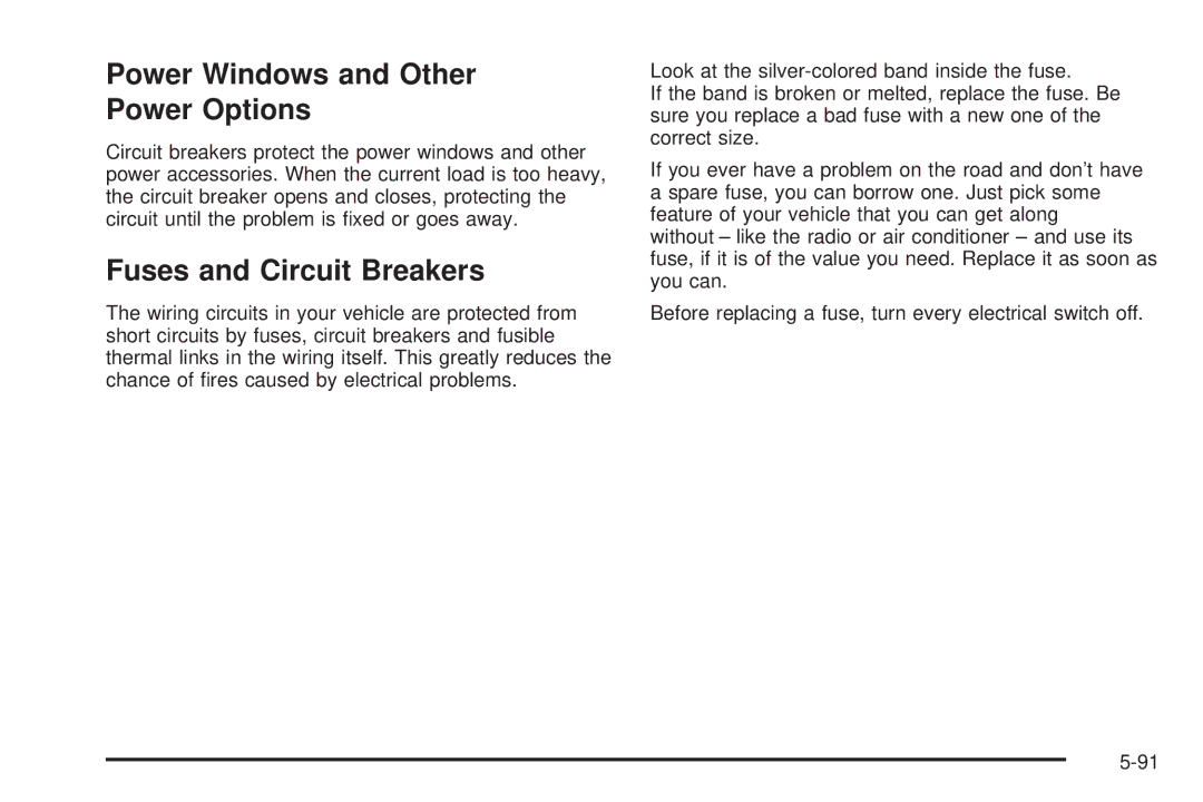 Pontiac 2006 manual Power Windows and Other Power Options, Fuses and Circuit Breakers 