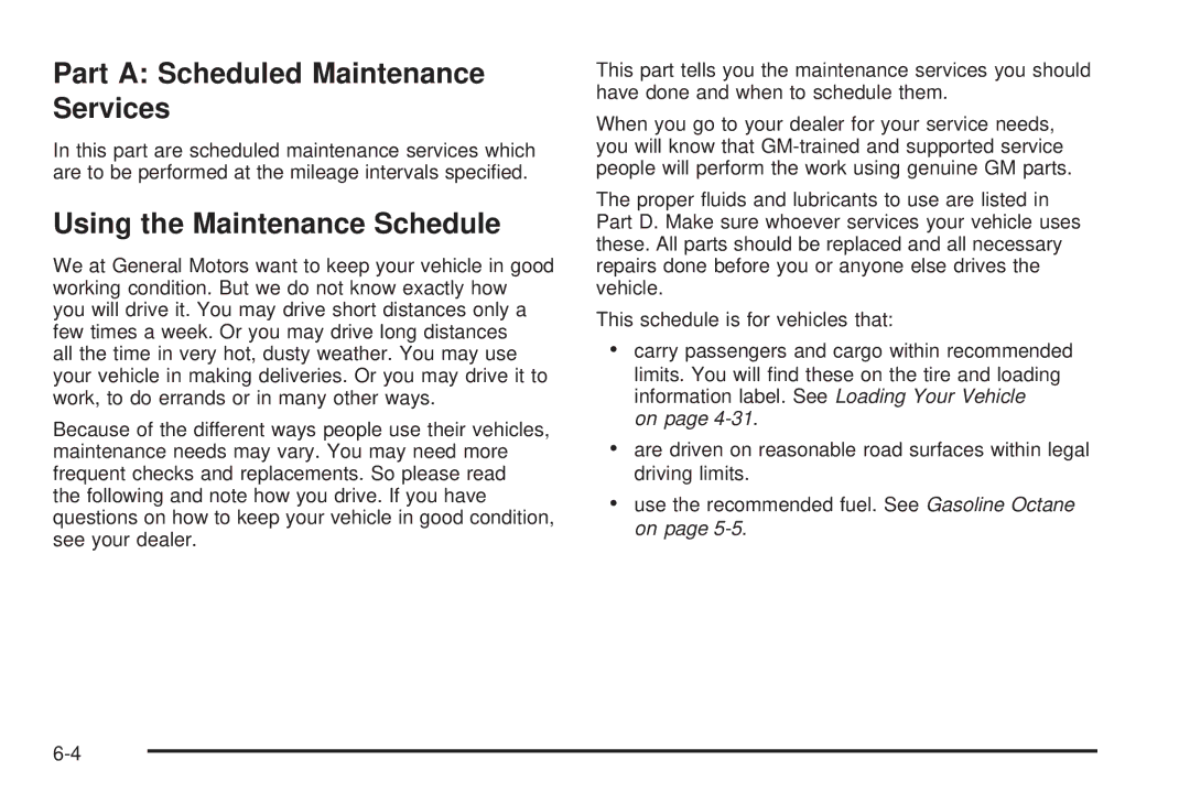 Pontiac 2006 manual Part a Scheduled Maintenance Services, Using the Maintenance Schedule 