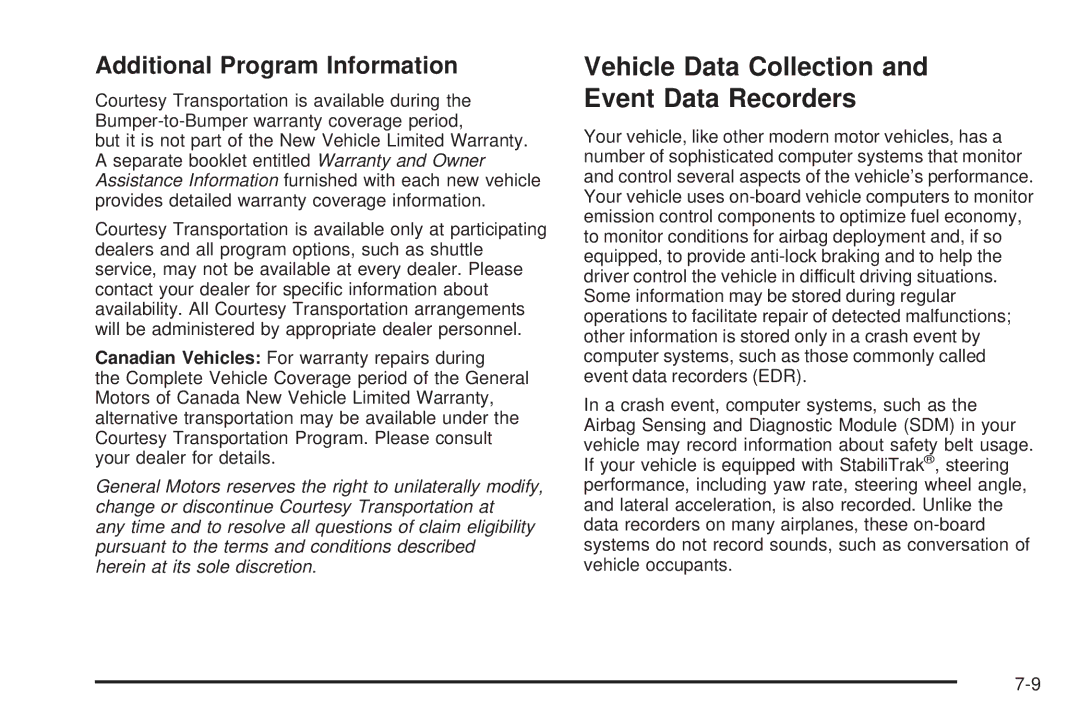 Pontiac 2006 manual Vehicle Data Collection and Event Data Recorders, Additional Program Information 