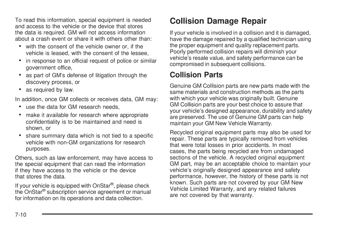 Pontiac 2006 manual Collision Damage Repair, Collision Parts 