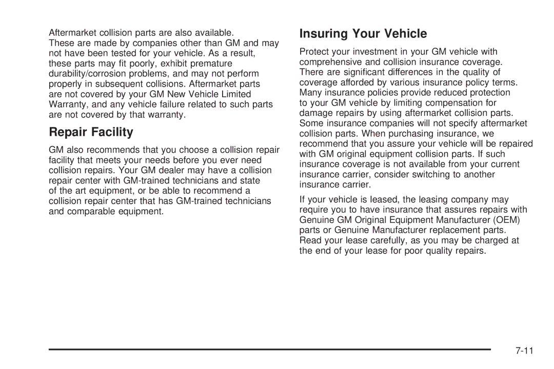 Pontiac 2006 manual Repair Facility, Insuring Your Vehicle 