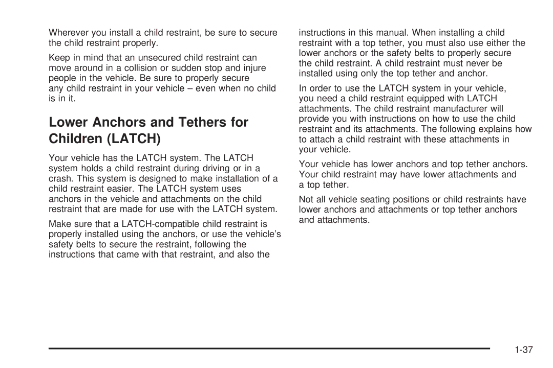 Pontiac 2006 manual Lower Anchors and Tethers for Children Latch 