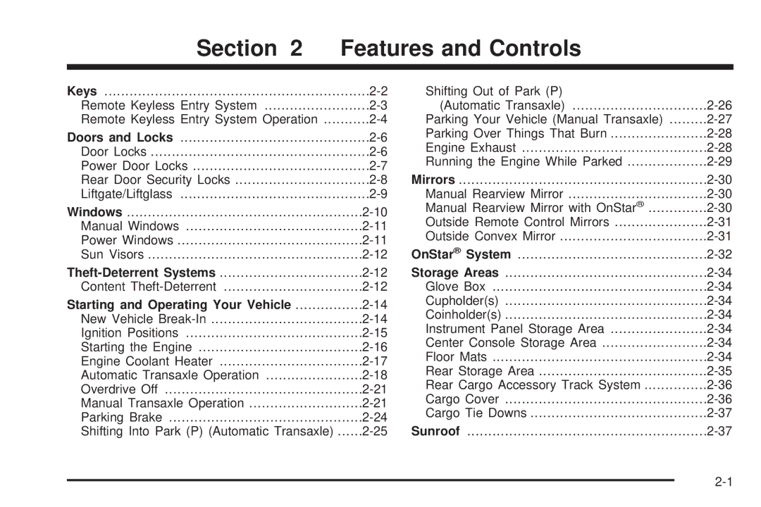 Pontiac 2006 manual Features and Controls, Starting and Operating Your Vehicle 