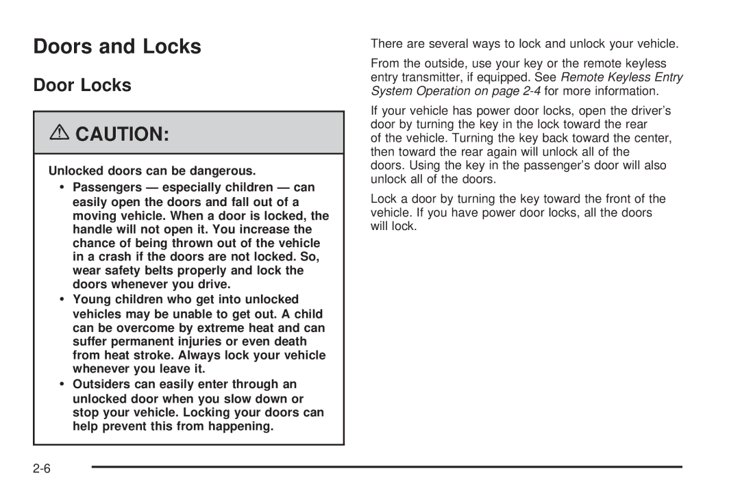 Pontiac 2006 manual Doors and Locks, Door Locks 