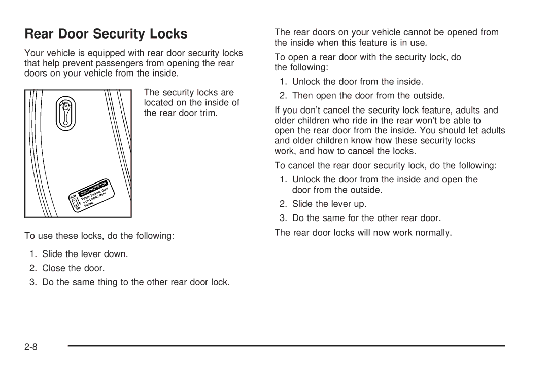 Pontiac 2006 manual Rear Door Security Locks 