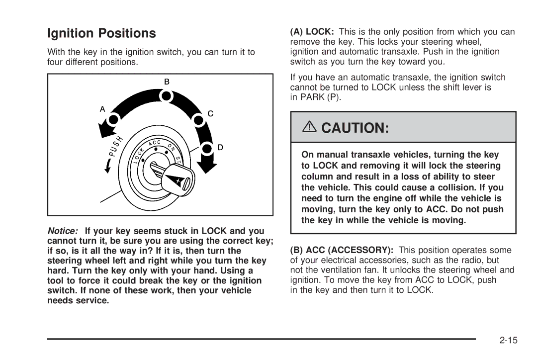 Pontiac 2006 manual Ignition Positions 