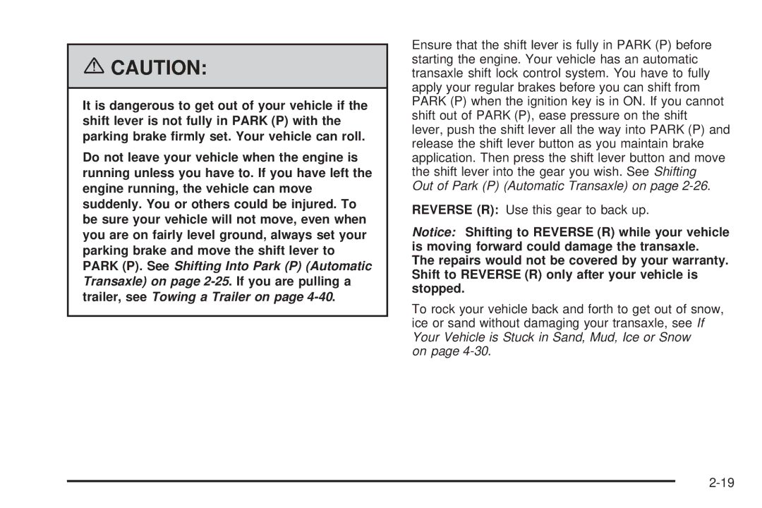 Pontiac 2006 manual Out of Park P Automatic Transaxle on 