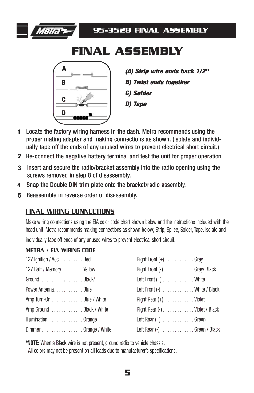 Pontiac 95-3528 manual Final Assembly, Final Wiring Connections 