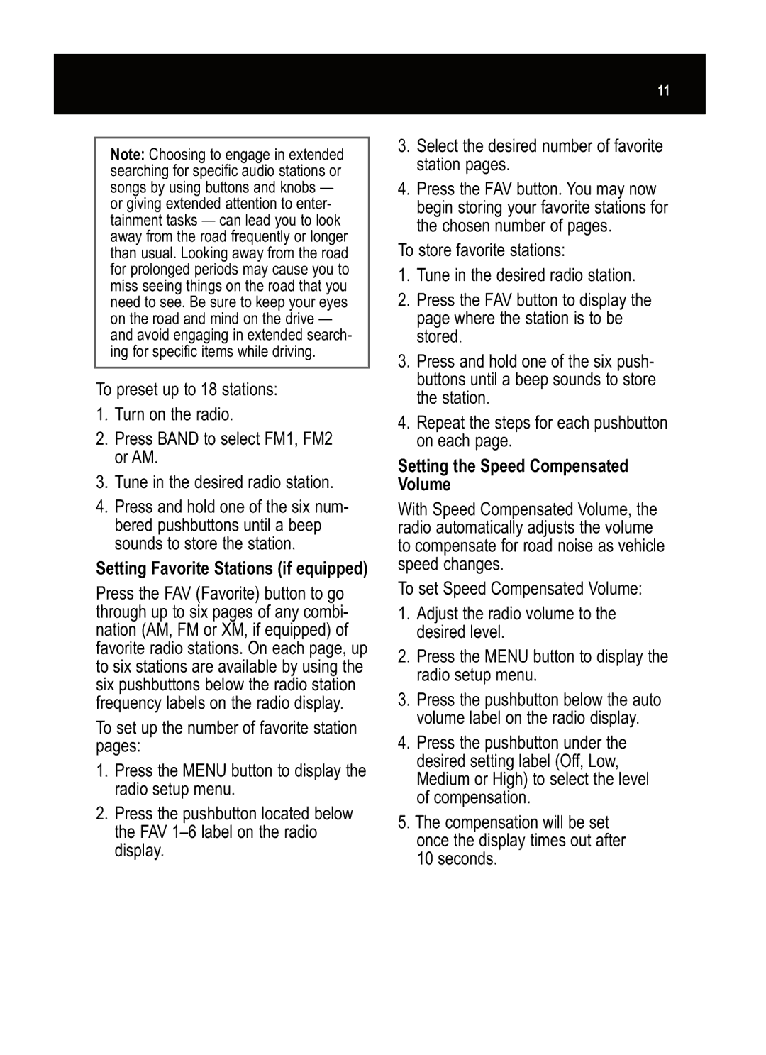 Pontiac G5 manual Setting the Speed Compensated Volume 