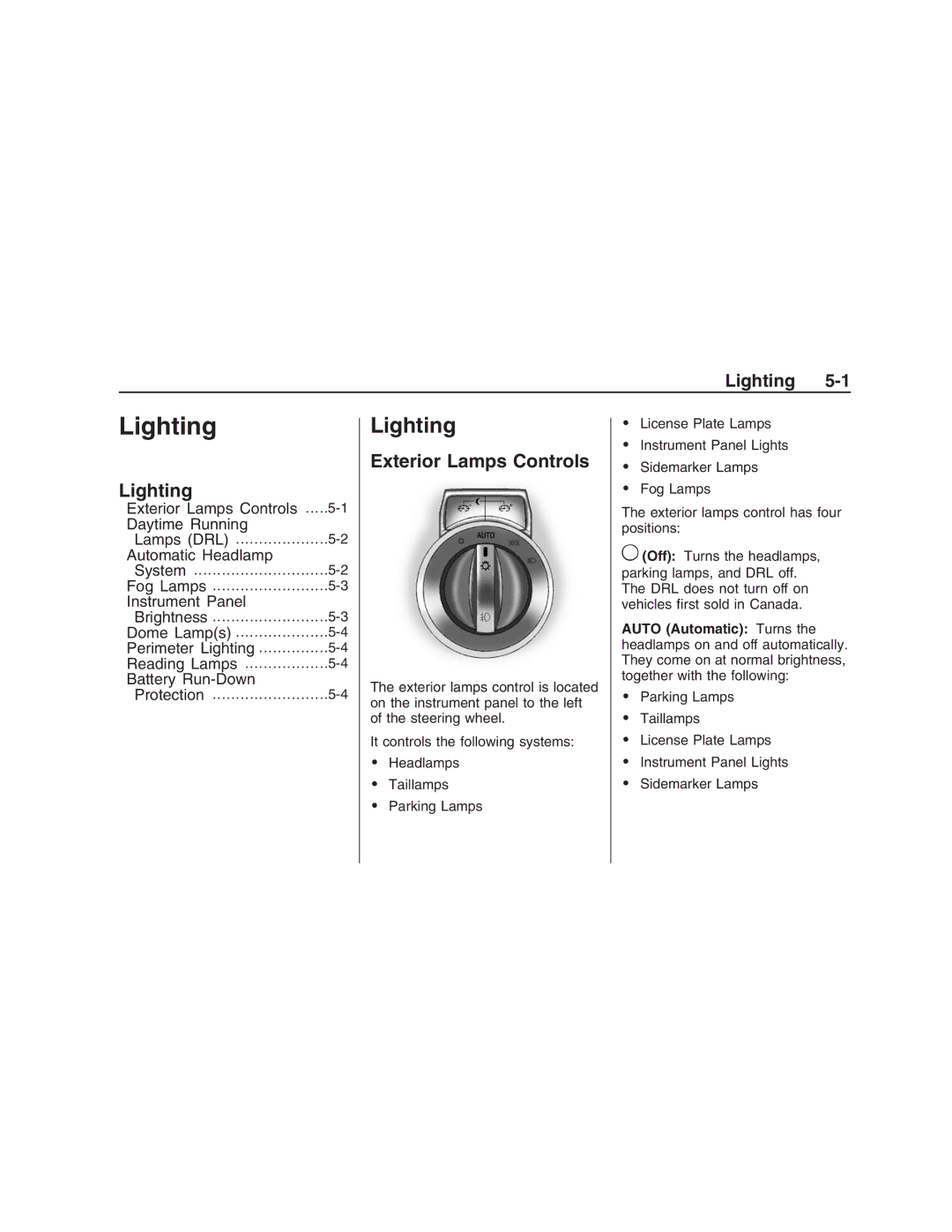 Pontiac G8 manual Lighting, Exterior Lamps Controls 