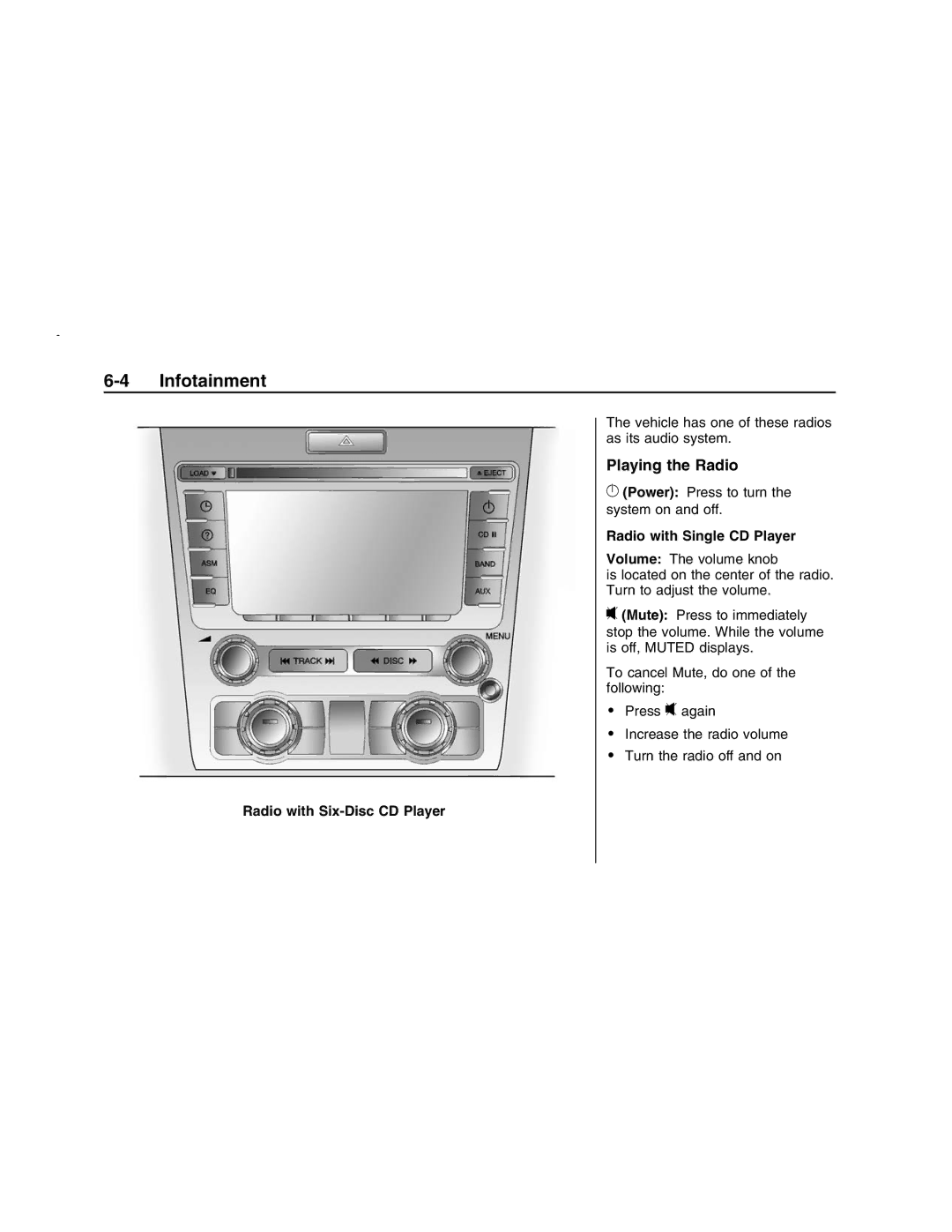 Pontiac G8 manual Playing the Radio, Radio with Six-Disc CD Player 