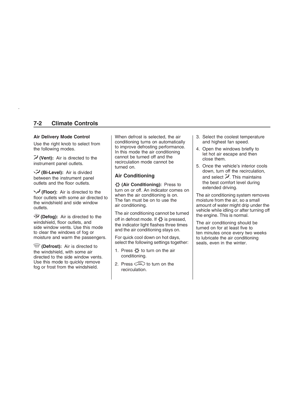 Pontiac G8 manual Air Conditioning, Air Delivery Mode Control 