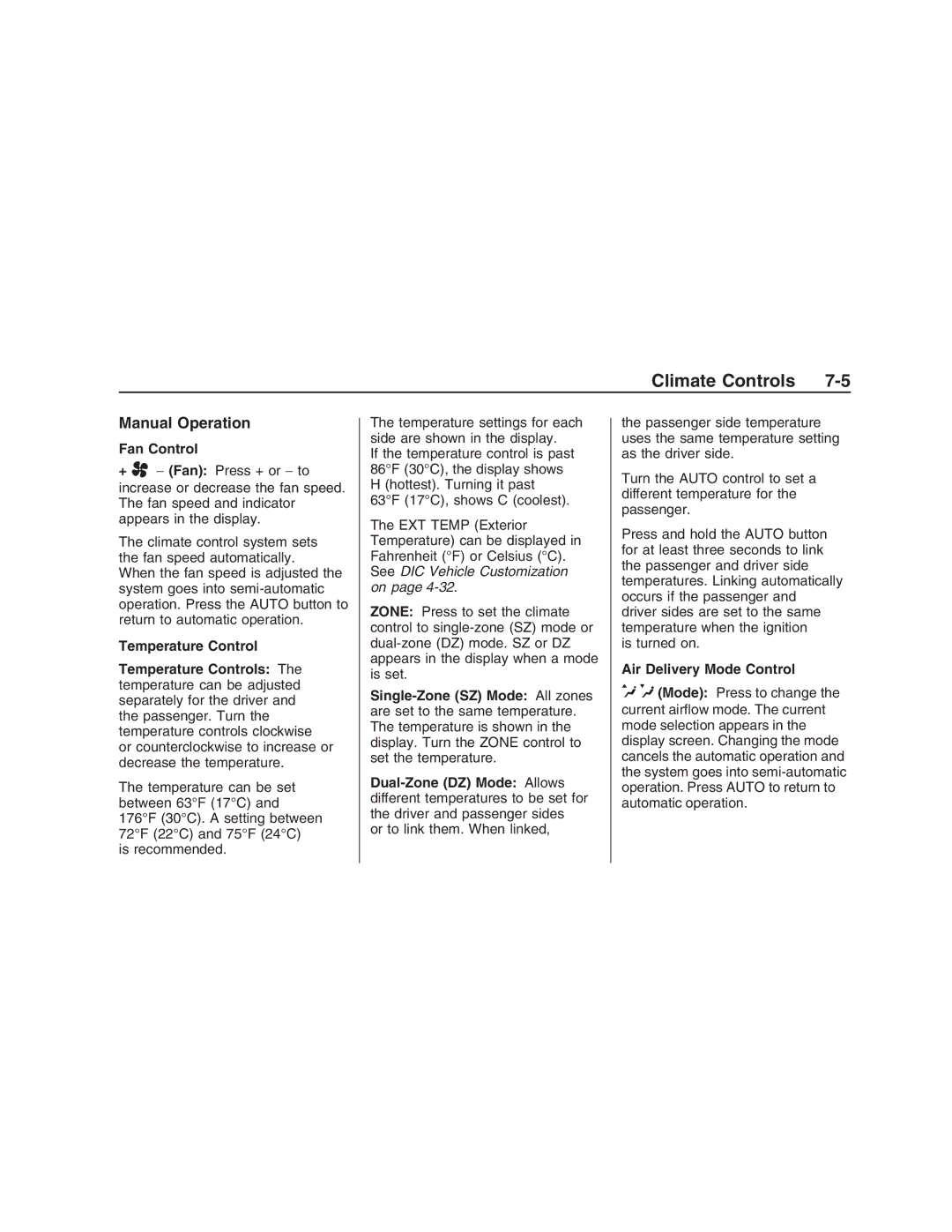 Pontiac G8 manual Manual Operation, Fan Control 