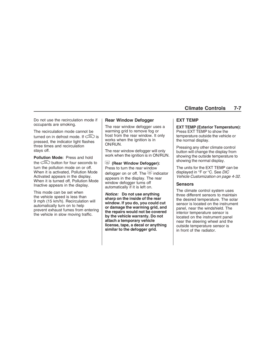 Pontiac G8 manual EXT Temp, Sensors 