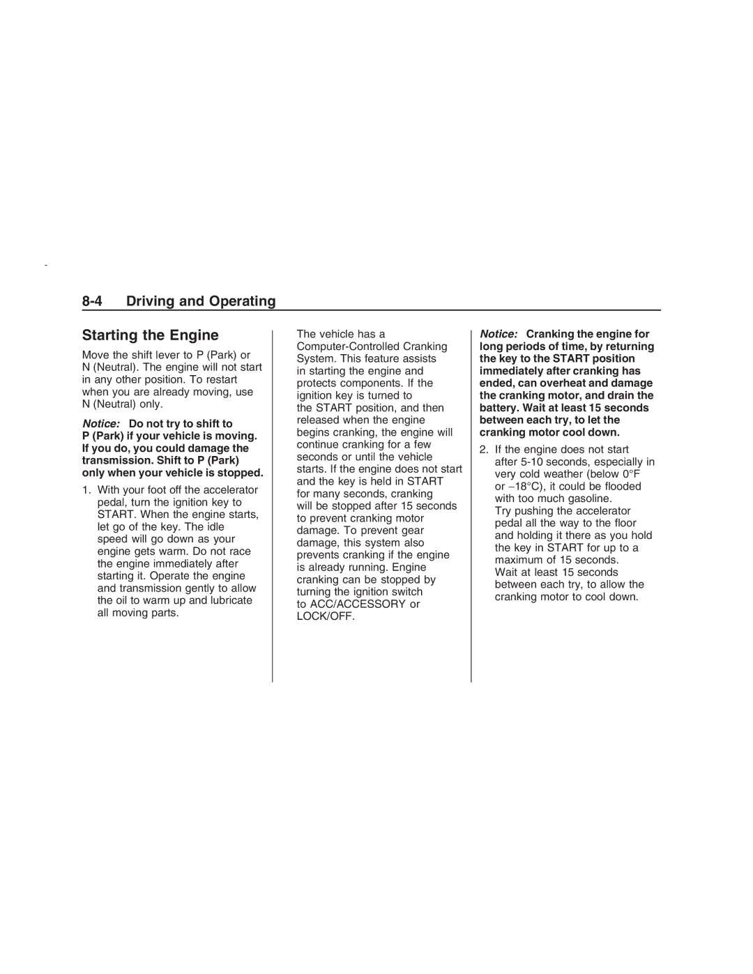 Pontiac G8 manual Starting the Engine 