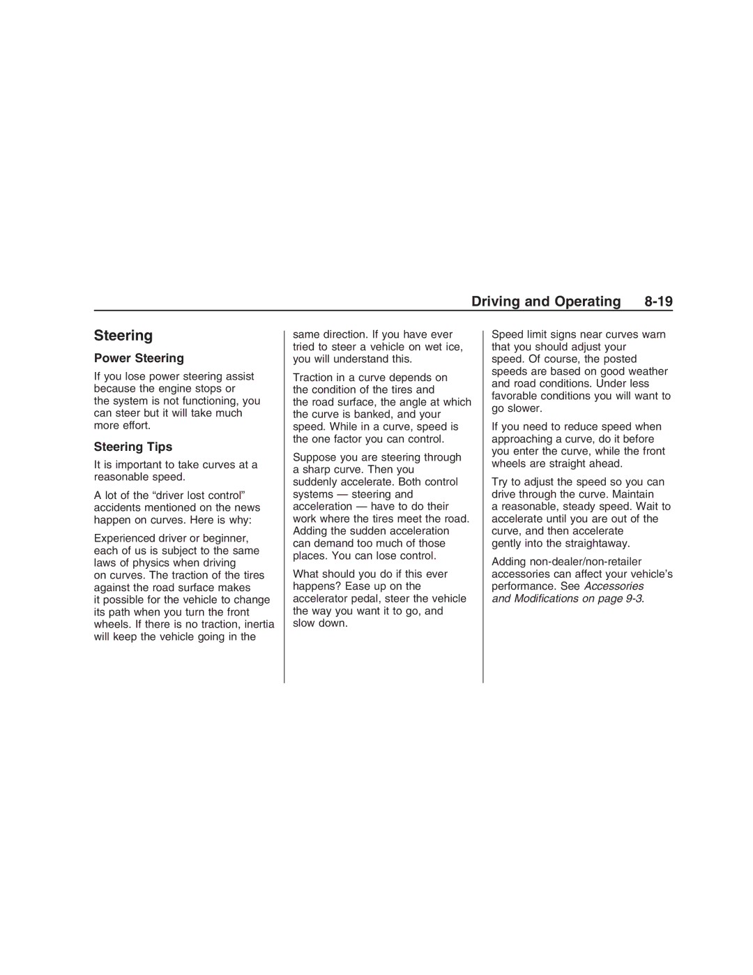 Pontiac G8 manual Power Steering, Steering Tips 