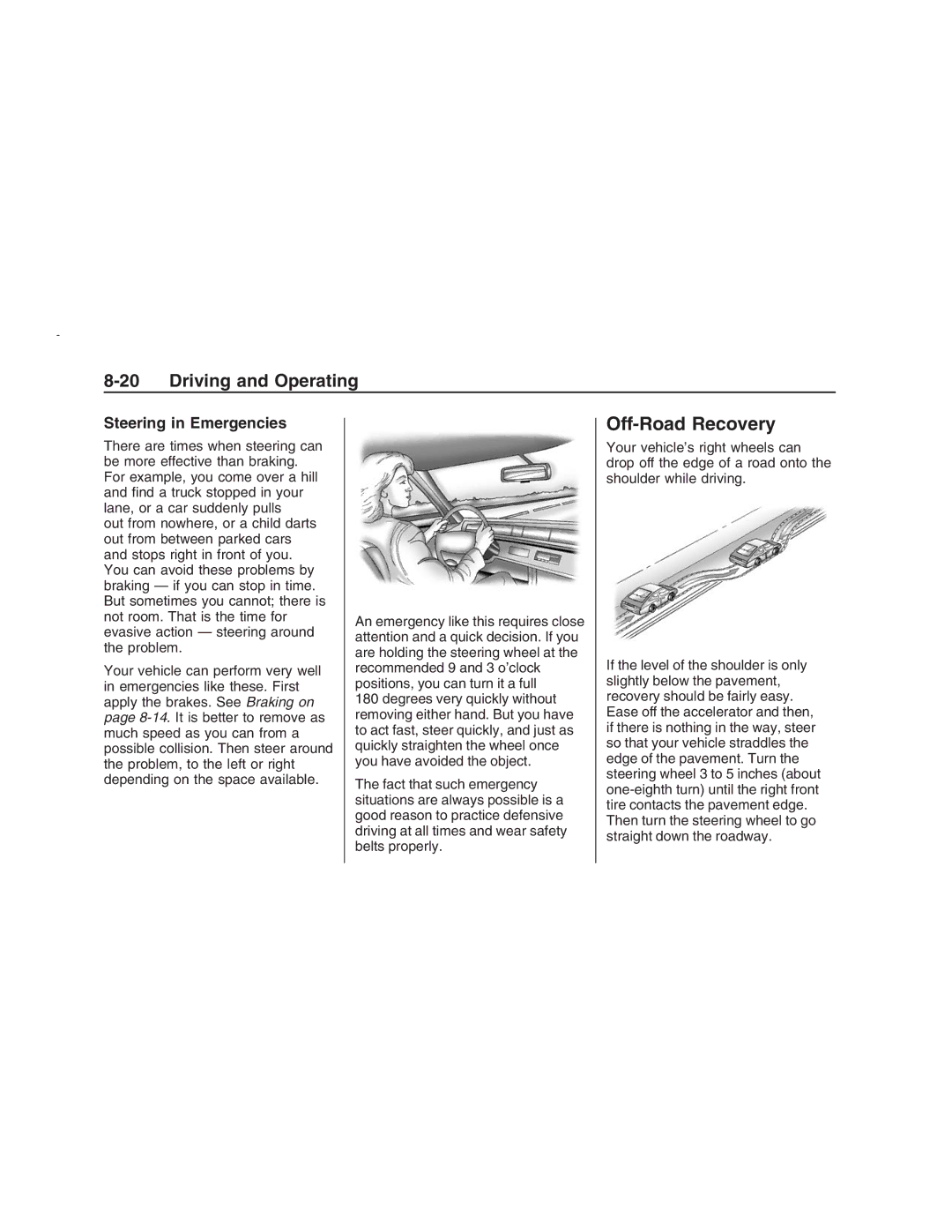 Pontiac G8 manual Off-Road Recovery, Steering in Emergencies 