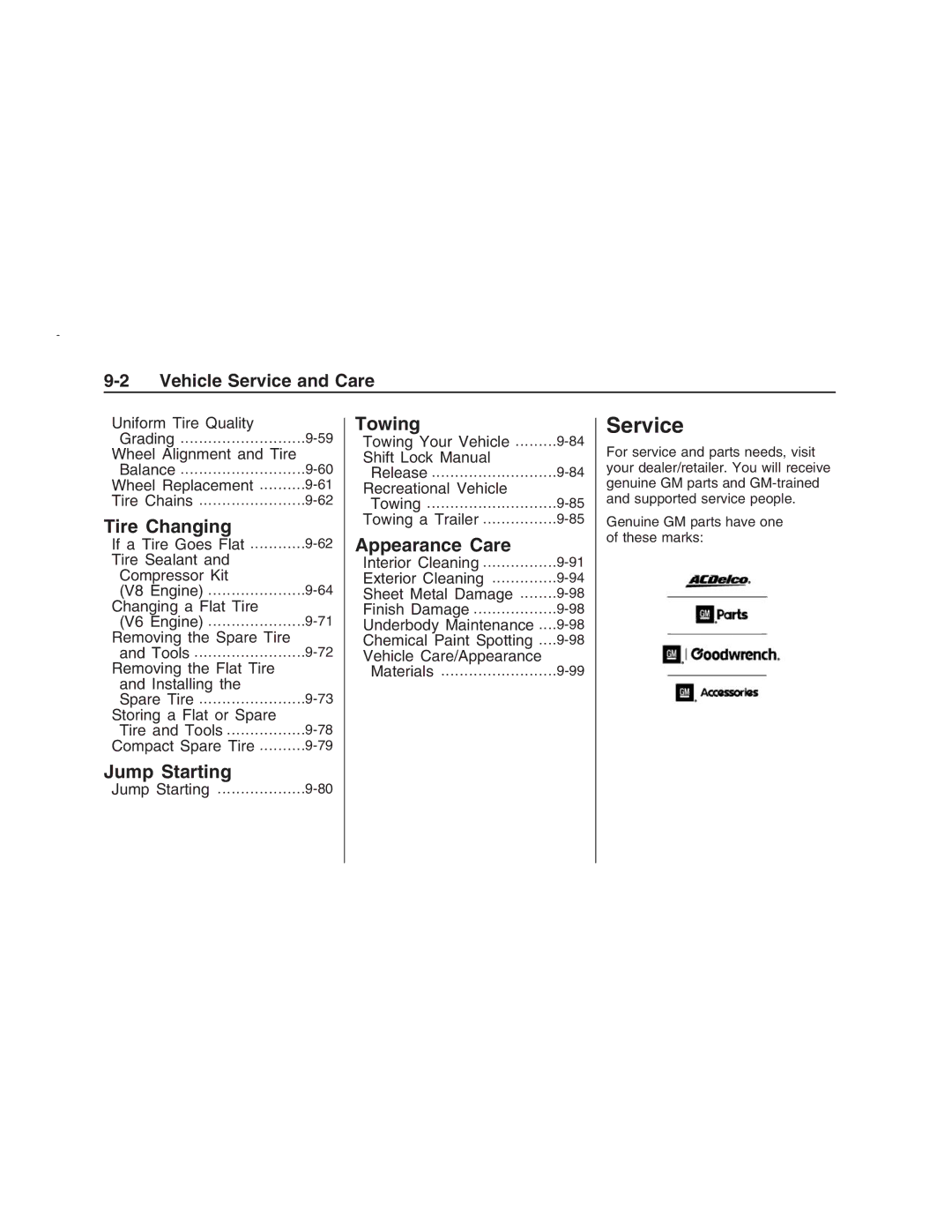 Pontiac G8 manual Service, Tire Changing, Jump Starting, Towing 