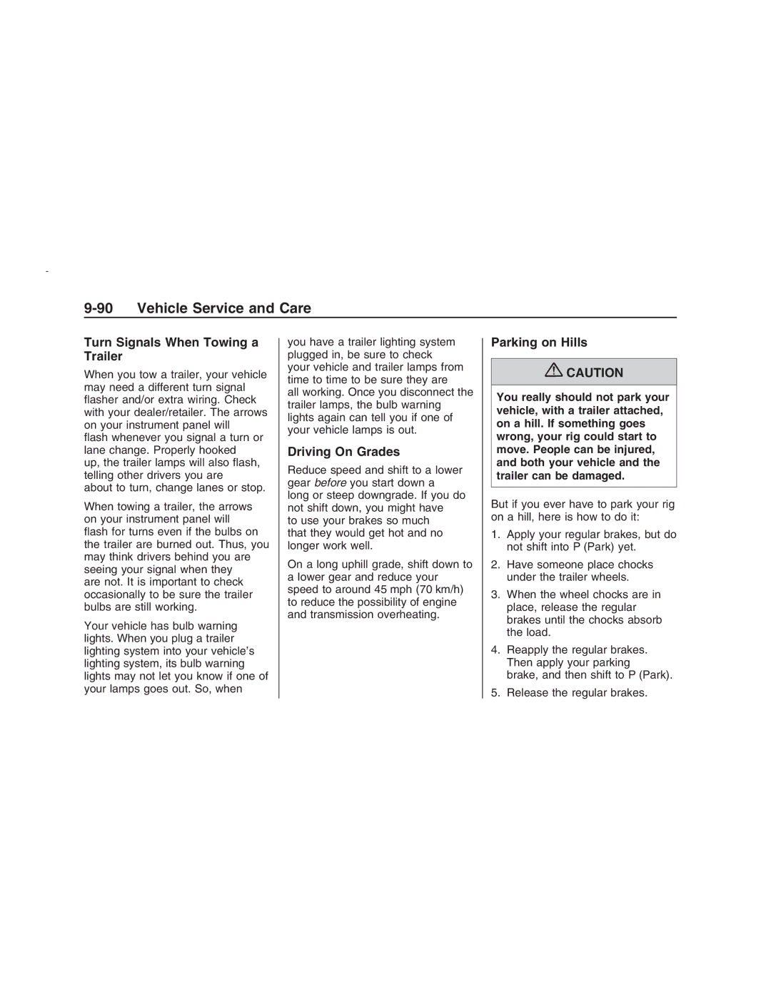 Pontiac G8 manual Turn Signals When Towing a Trailer, Driving On Grades, Parking on Hills 