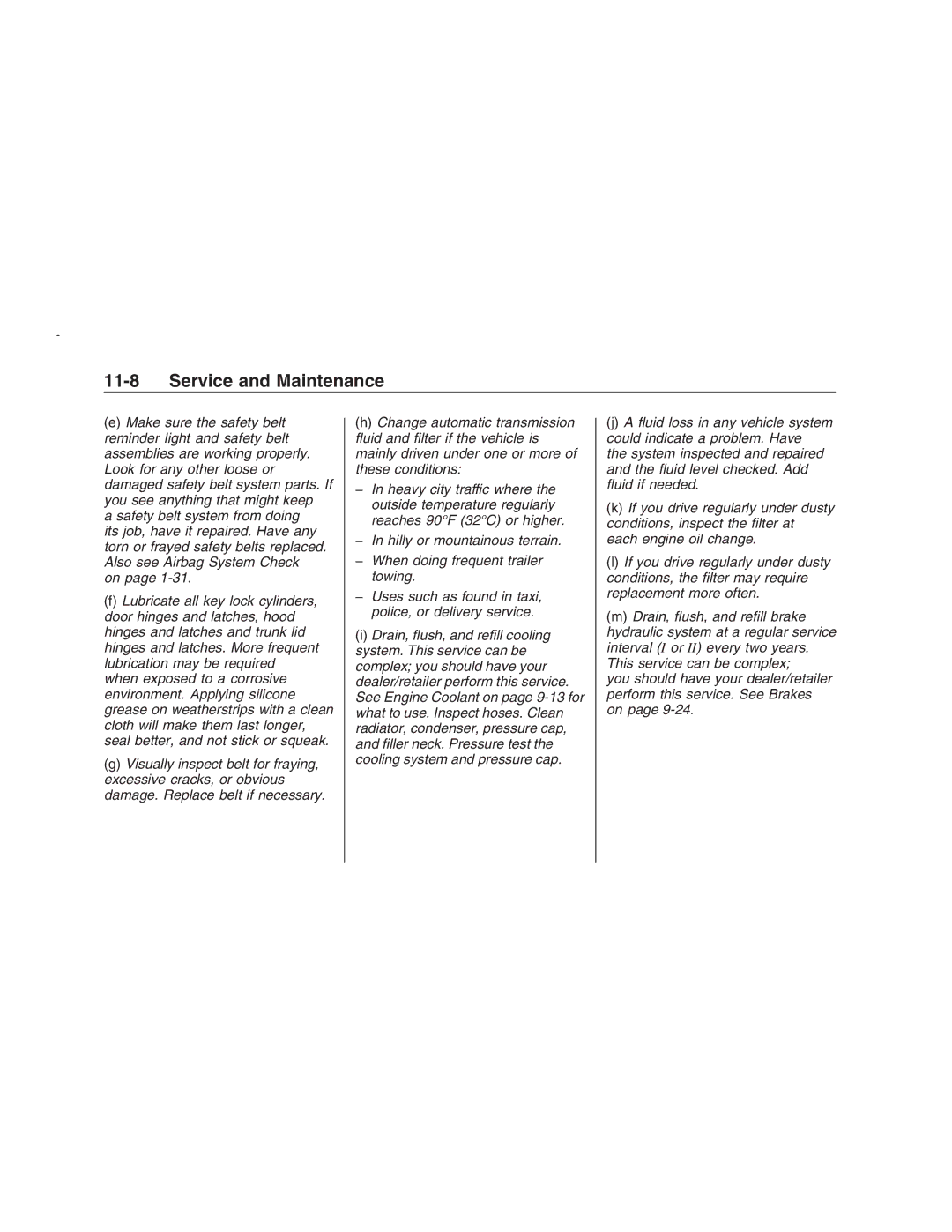 Pontiac G8 manual Service and Maintenance 