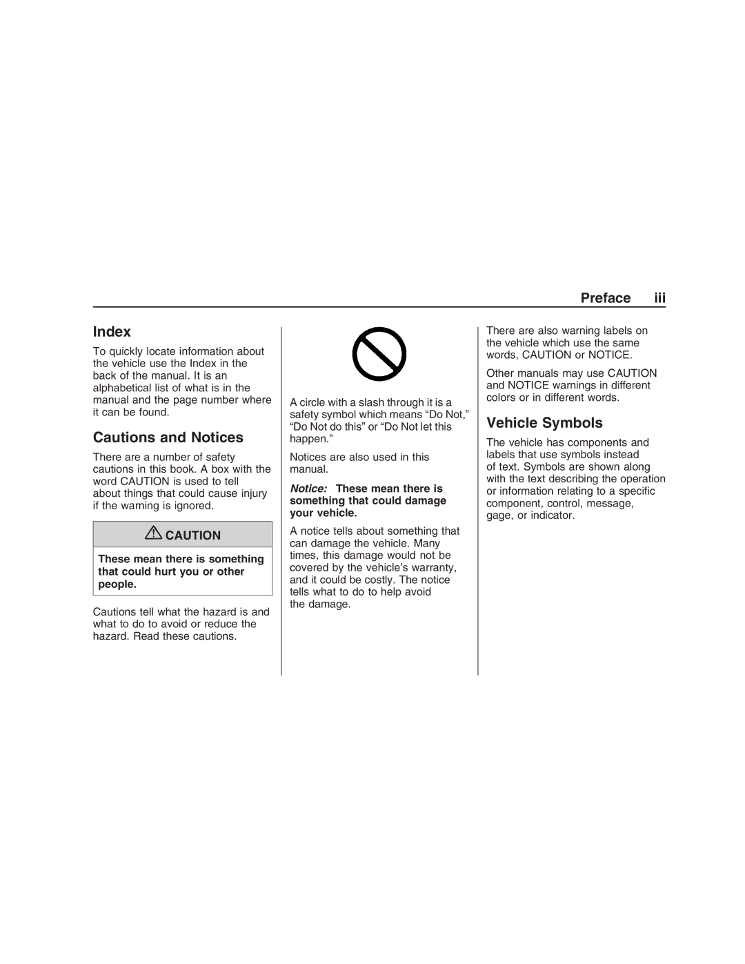 Pontiac G8 manual Index, Vehicle Symbols 