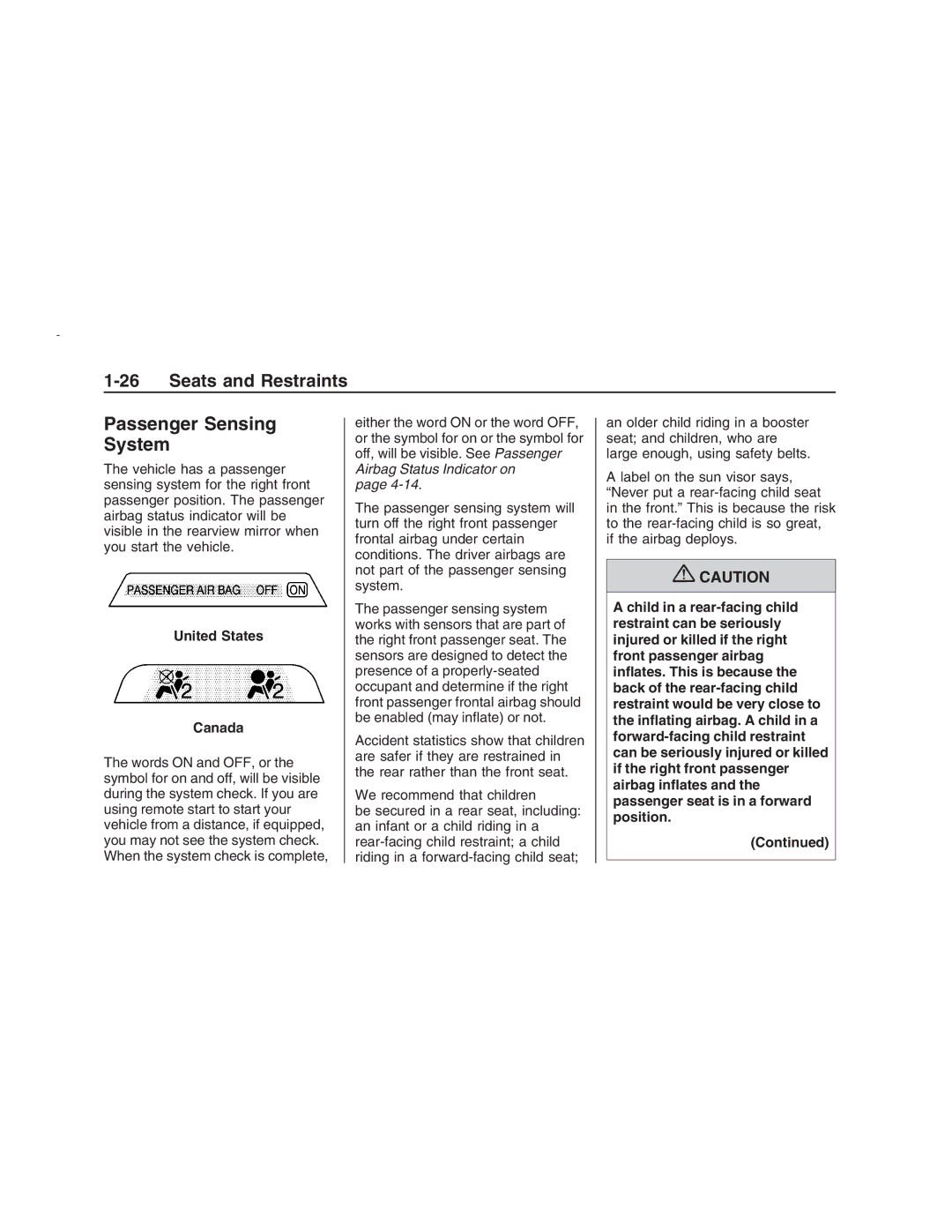 Pontiac G8 manual Passenger Sensing System, United States Canada 