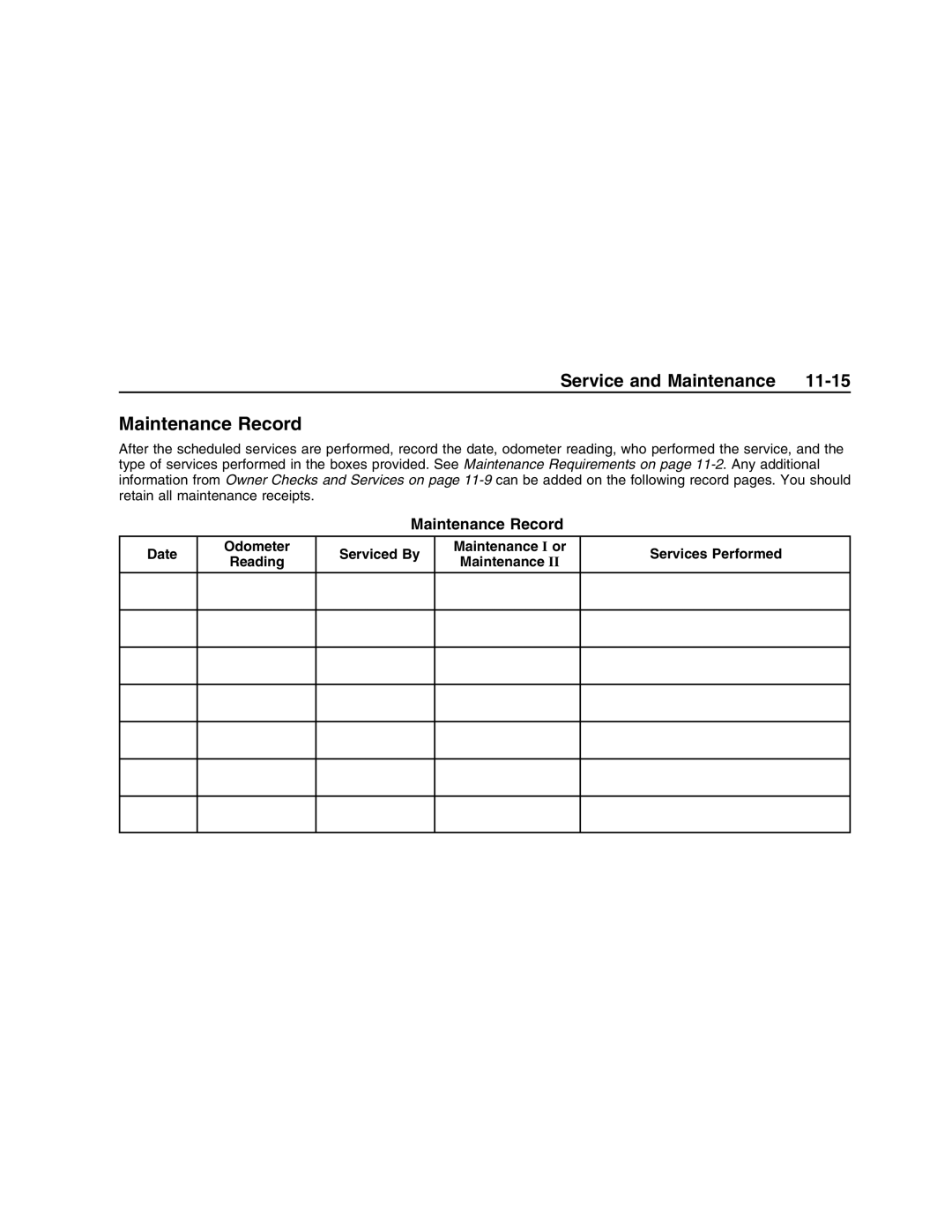 Pontiac G8 manual Maintenance Record 