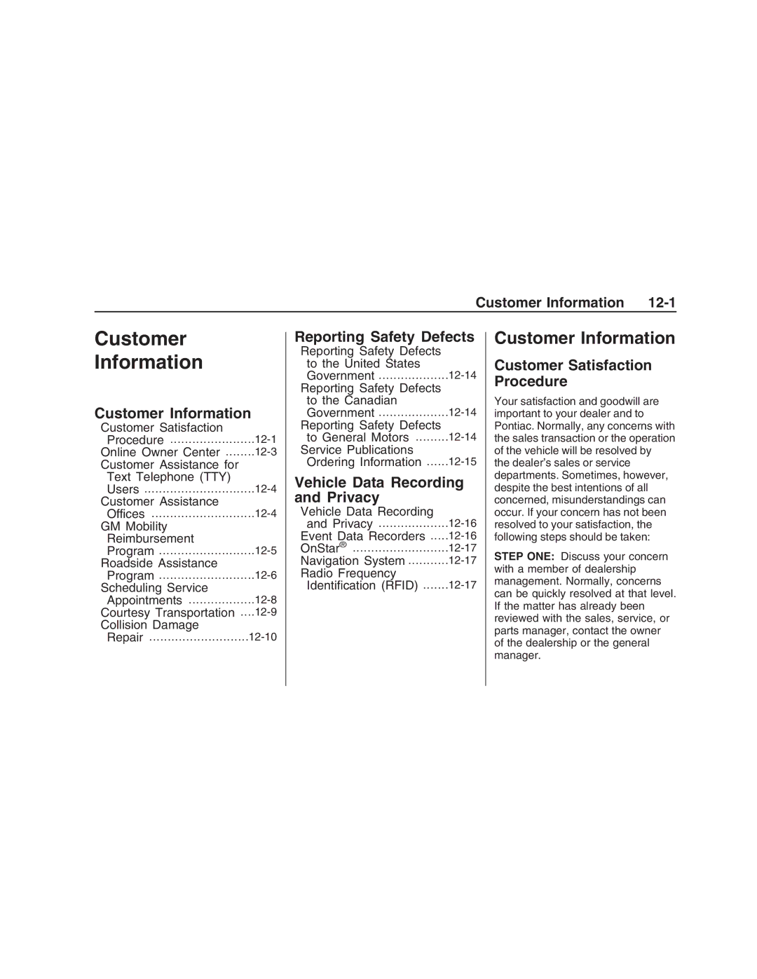 Pontiac G8 manual Customer Information 