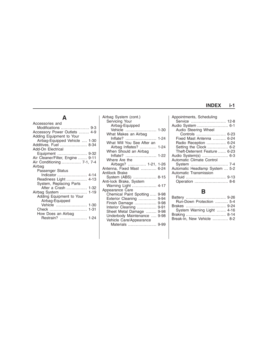 Pontiac G8 manual Index 