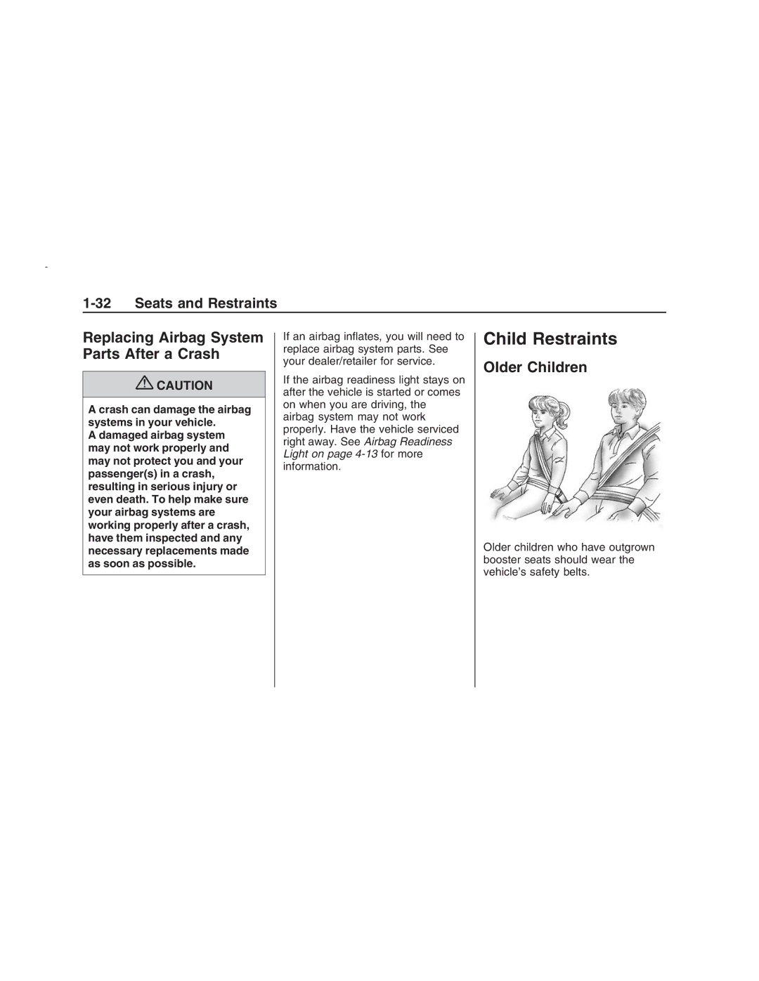 Pontiac G8 manual Child Restraints, Replacing Airbag System Parts After a Crash, Older Children 