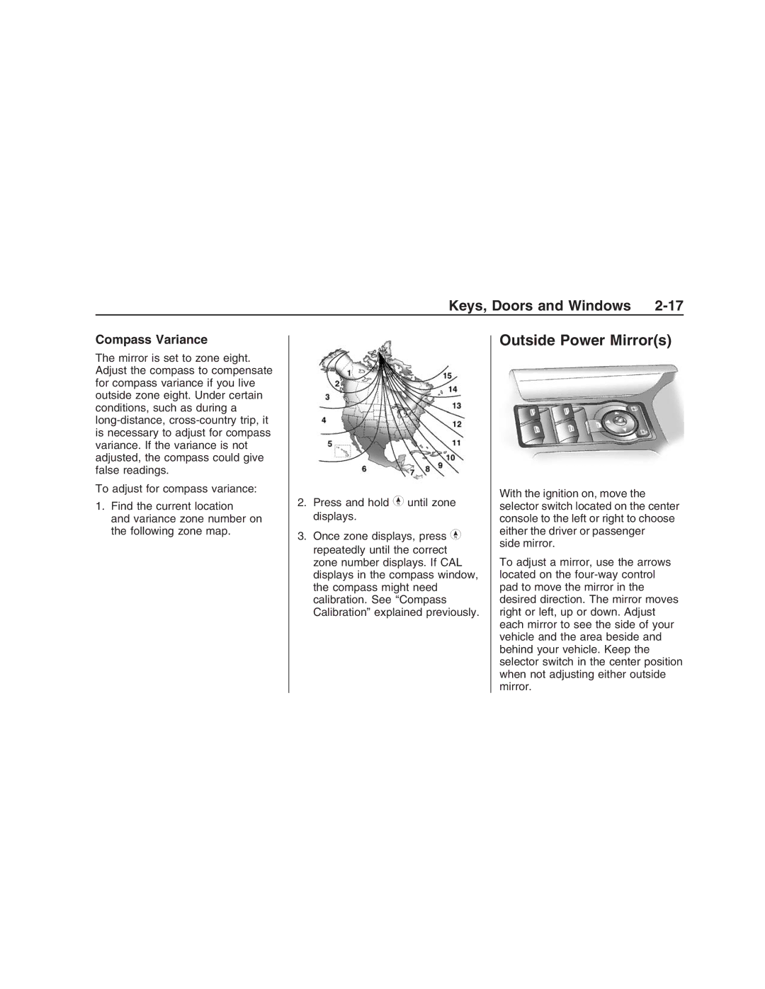 Pontiac G8 manual Outside Power Mirrors, Compass Variance 