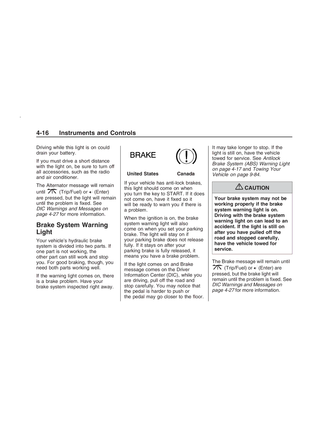 Pontiac G8 manual Brake System Warning Light 