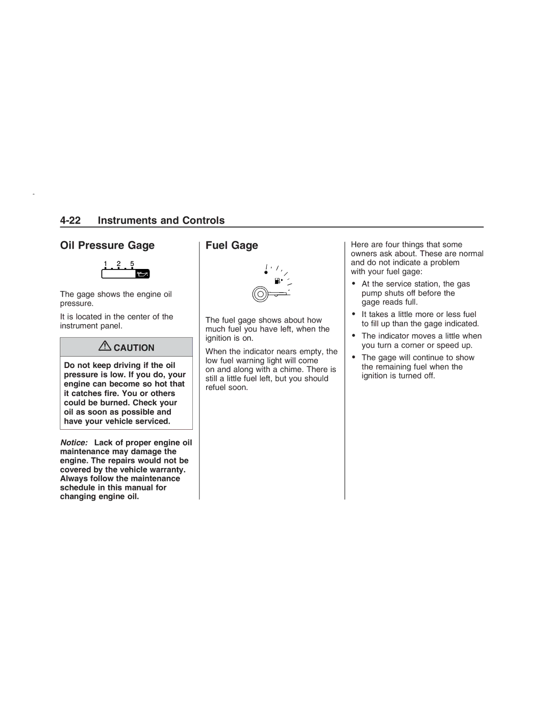 Pontiac G8 manual Oil Pressure Gage, Fuel Gage 