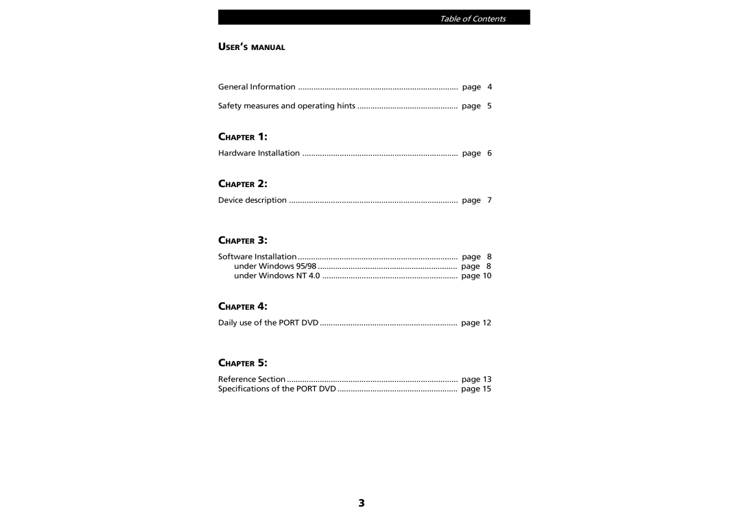 PORT Noteworthy Slim Line CD/DVD manual Table of Contents 