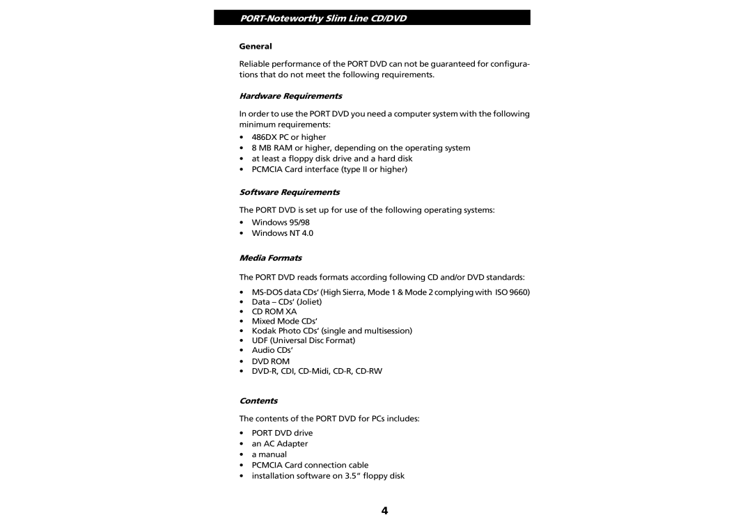 PORT Noteworthy Slim Line CD/DVD manual Cd Rom Xa, Dvd Rom 