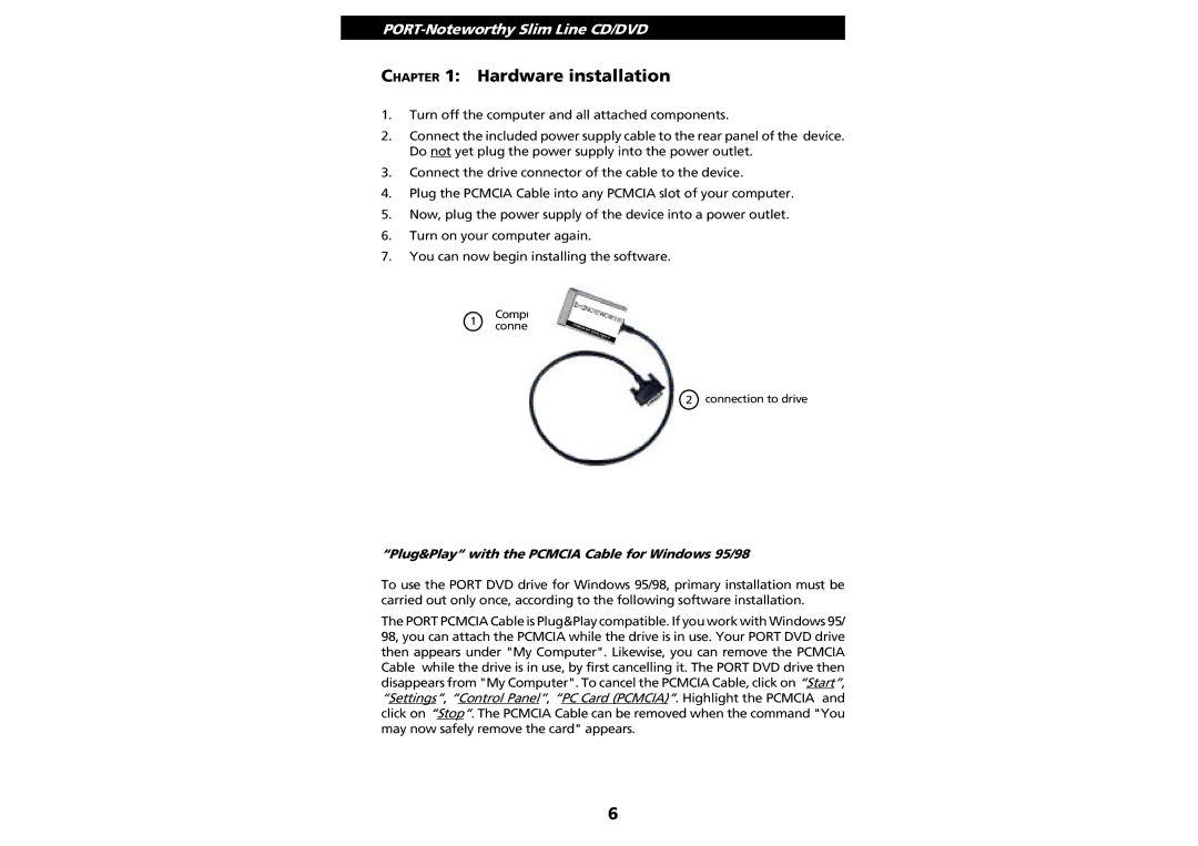 PORT Noteworthy Slim Line CD/DVD manual Hardware installation 