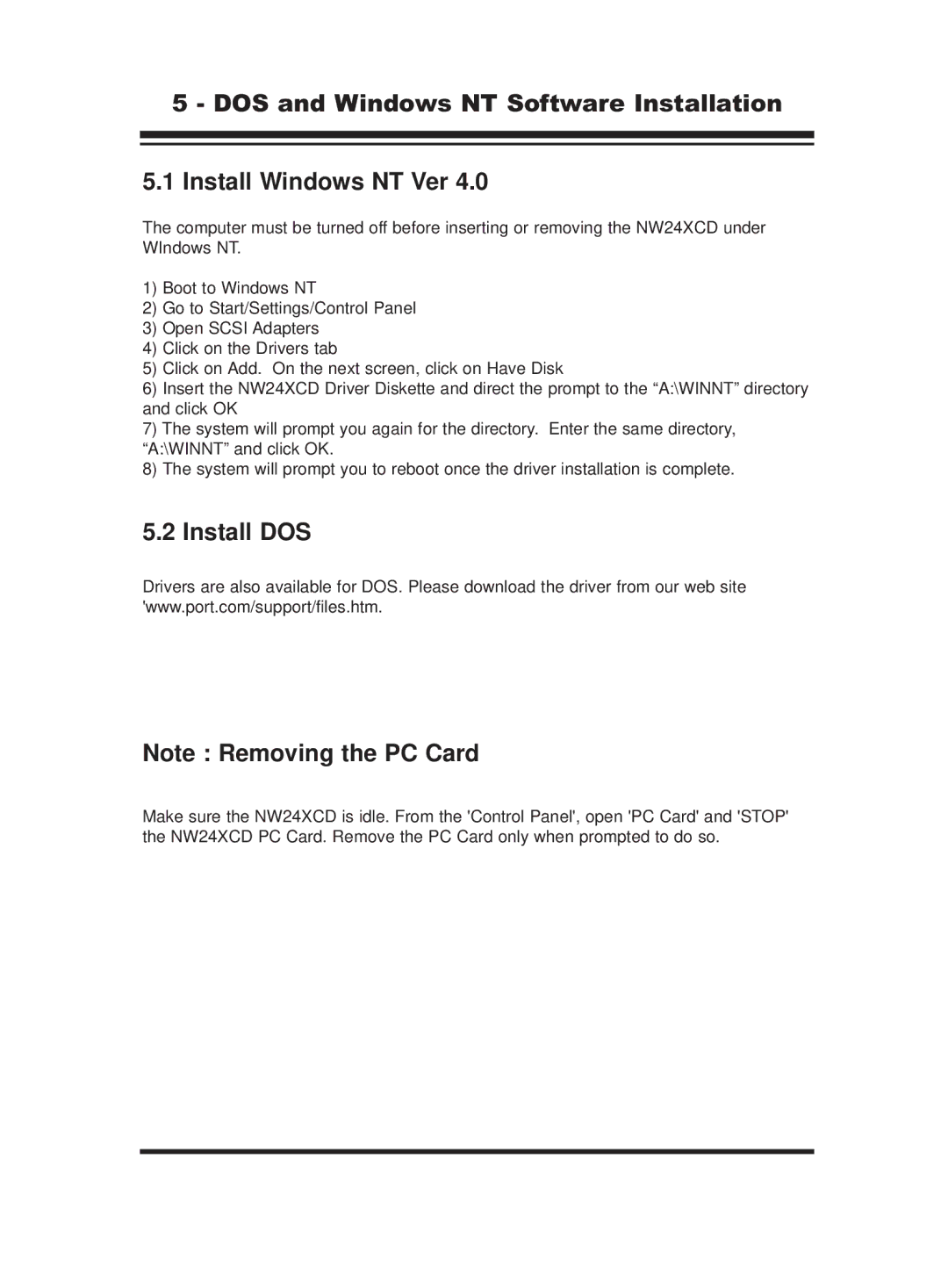 PORT NW24XCD manual Install Windows NT Ver 