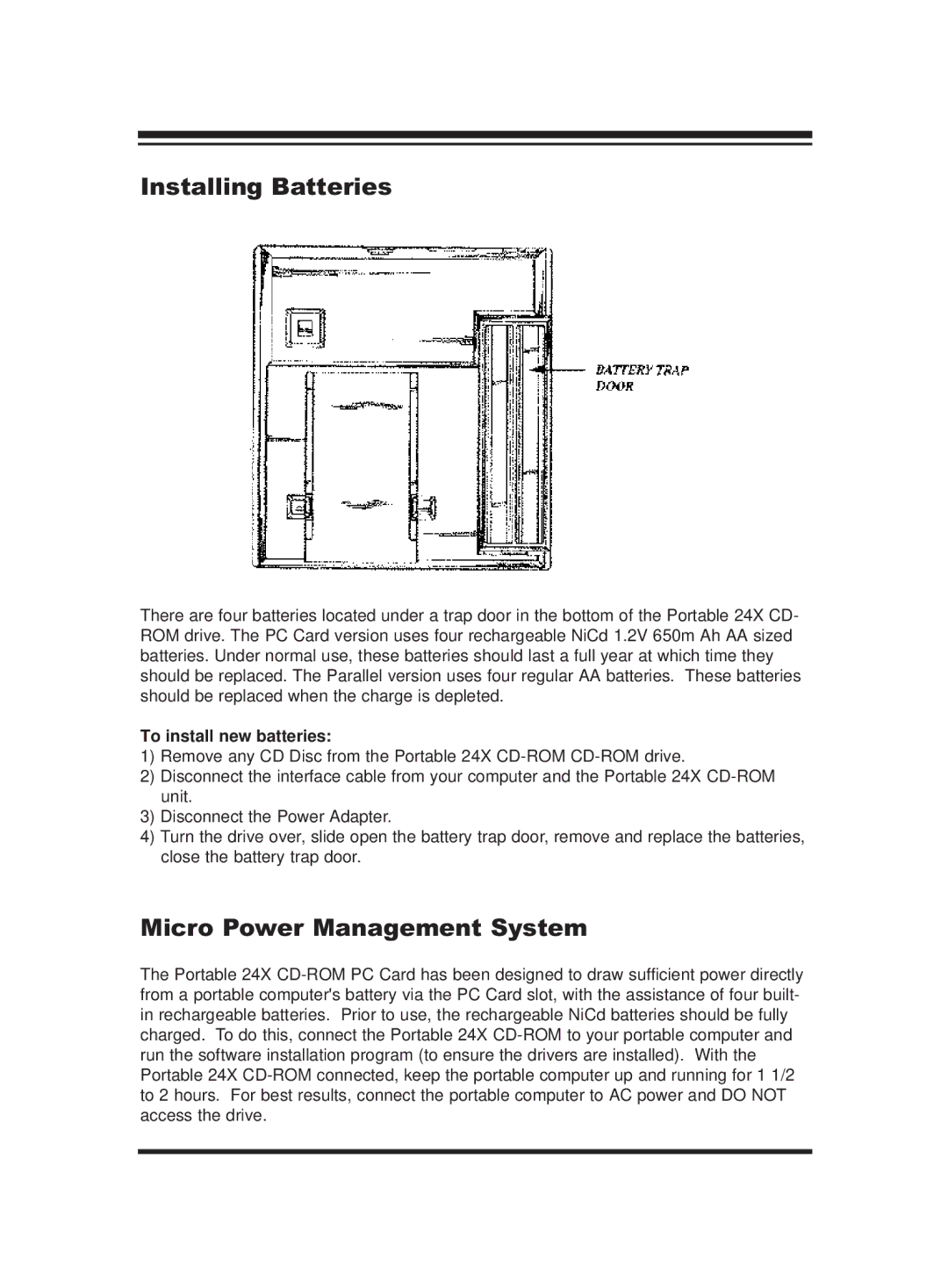 PORT ST24XCDR user manual Installing Batteries, Micro Power Management System 