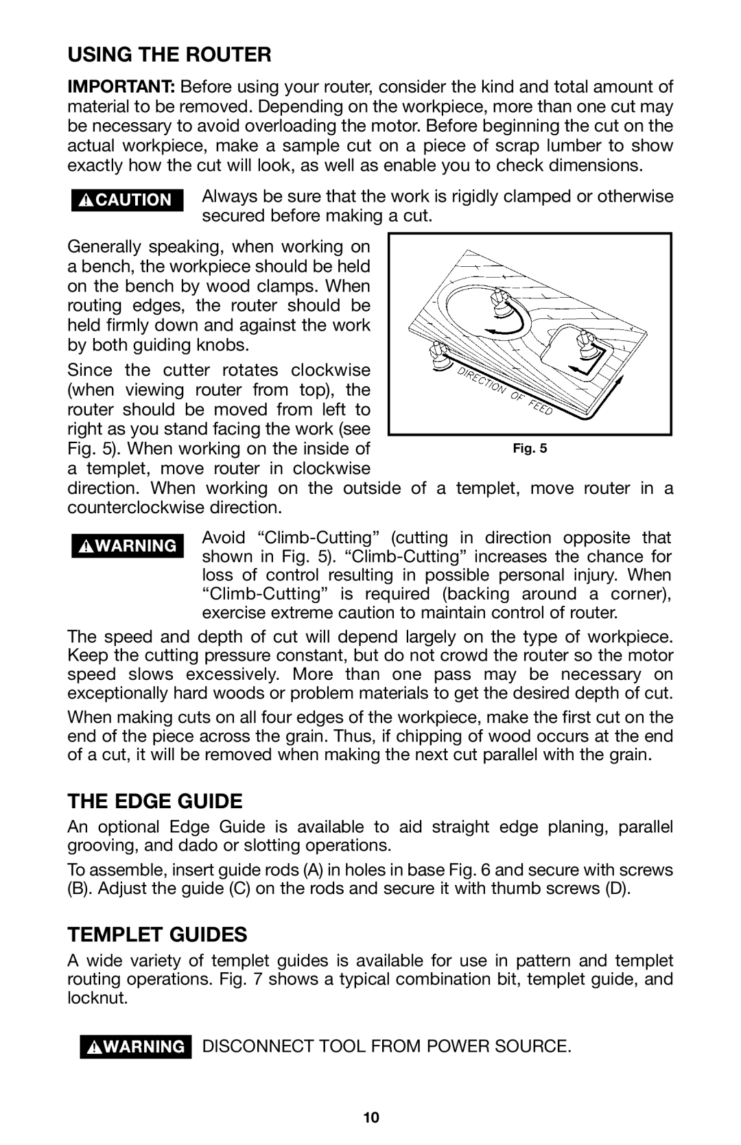 Porter-Cable 100 instruction manual Using the Router, Edge Guide, Templet Guides 