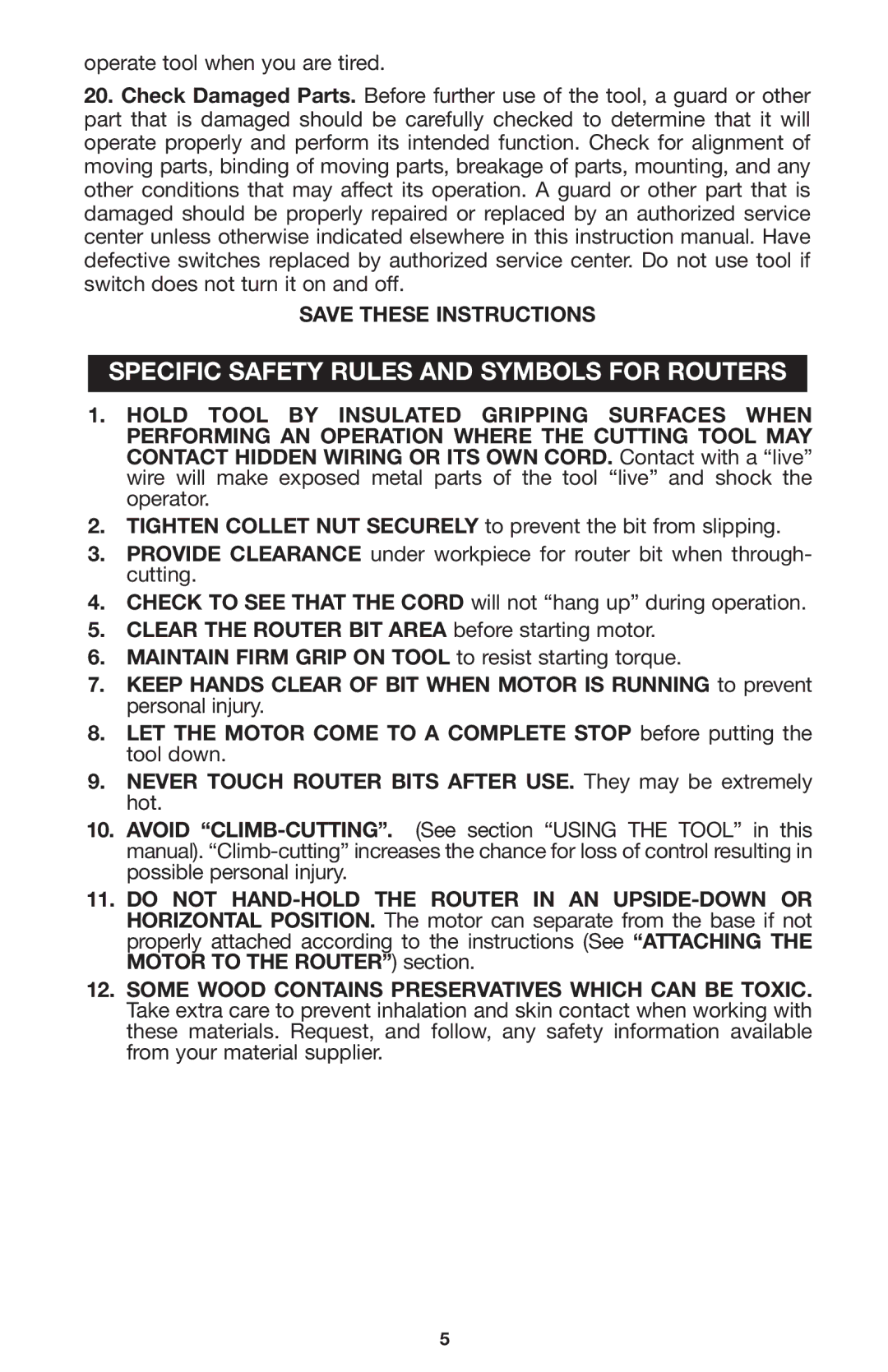 Porter-Cable 100 instruction manual Specific Safety Rules and Symbols for Routers 